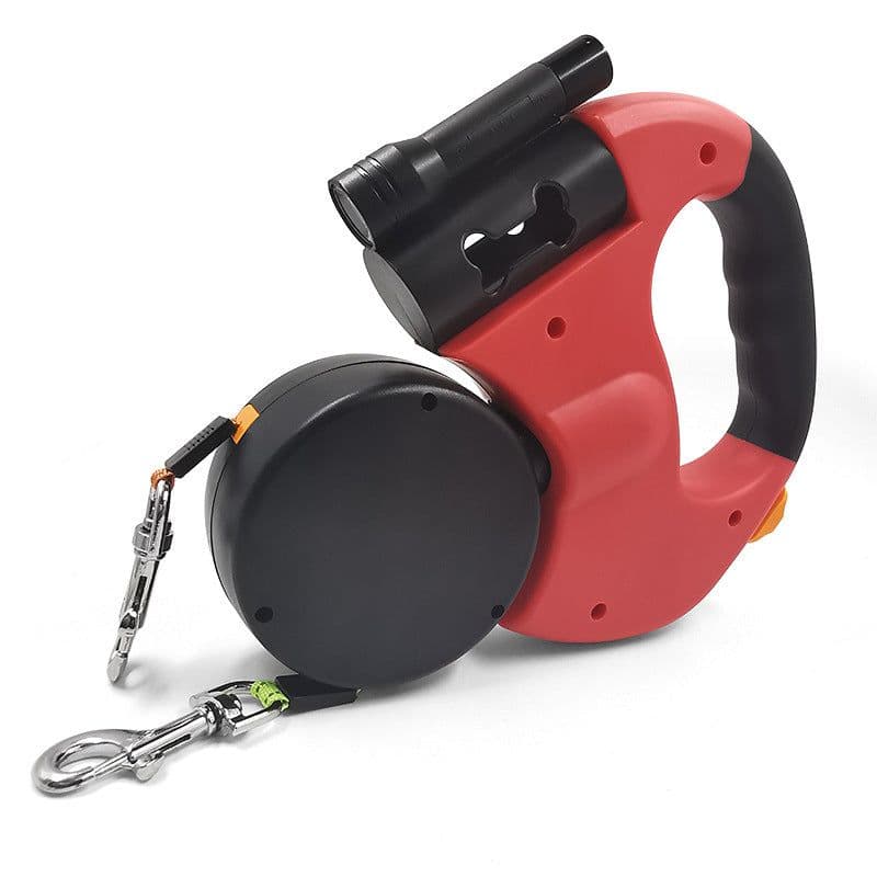 image-Automatic Retractable Dog Leash with LED Flashlight Dual Head