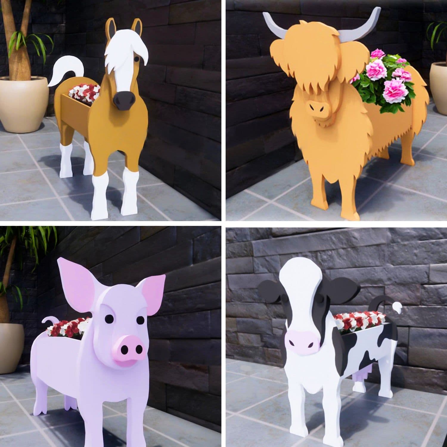 image-Cow and Goat Planter Set - Outdoor Garden Flower Pot Decoration