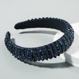 image-Plaid Beaded Sponge Headband Wide Women's Hair Accessory