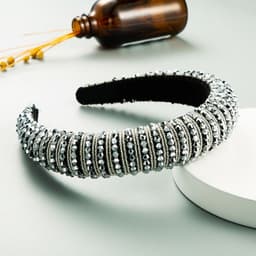image-Plaid Beaded Sponge Headband Wide Women's Hair Accessory