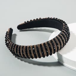 image-Plaid Beaded Sponge Headband Wide Women's Hair Accessory