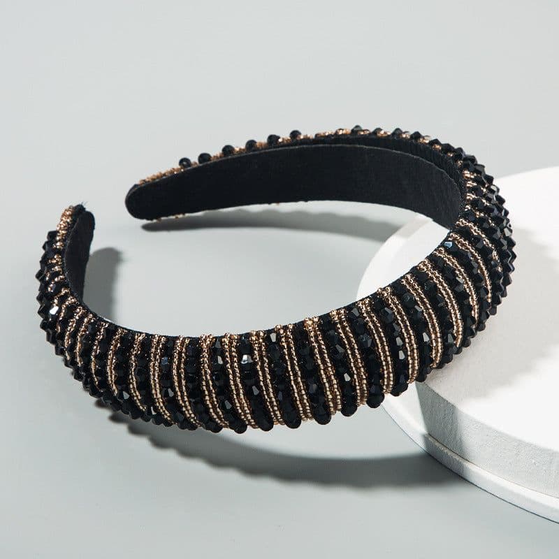 image-Plaid Beaded Sponge Headband Wide Women's Hair Accessory