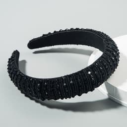image-Plaid Beaded Sponge Headband Wide Women's Hair Accessory