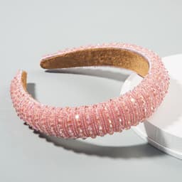 image-Plaid Beaded Sponge Headband Wide Women's Hair Accessory