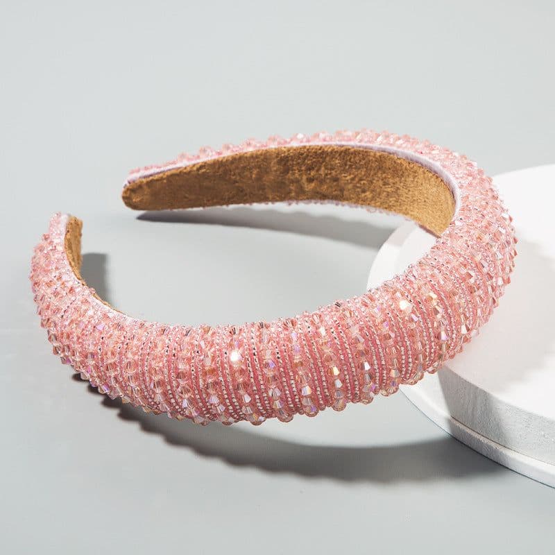 image-Plaid Beaded Sponge Headband Wide Women's Hair Accessory