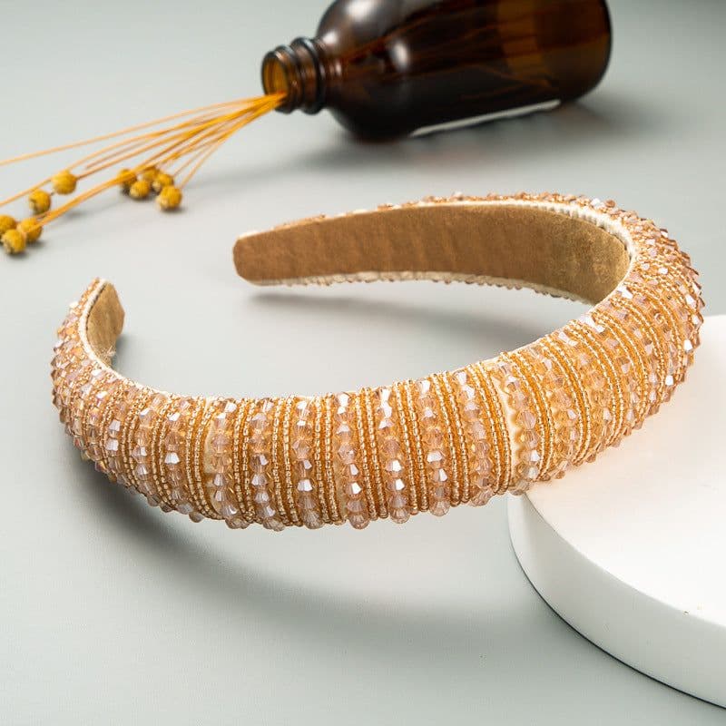 image-Plaid Beaded Sponge Headband Wide Women's Hair Accessory
