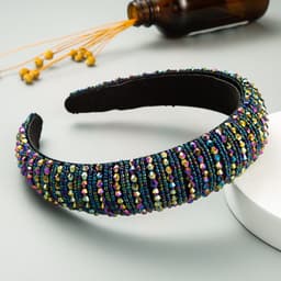 image-Plaid Beaded Sponge Headband Wide Women's Hair Accessory
