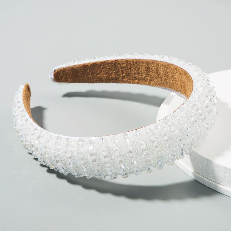 image-Plaid Beaded Sponge Headband Wide Women's Hair Accessory