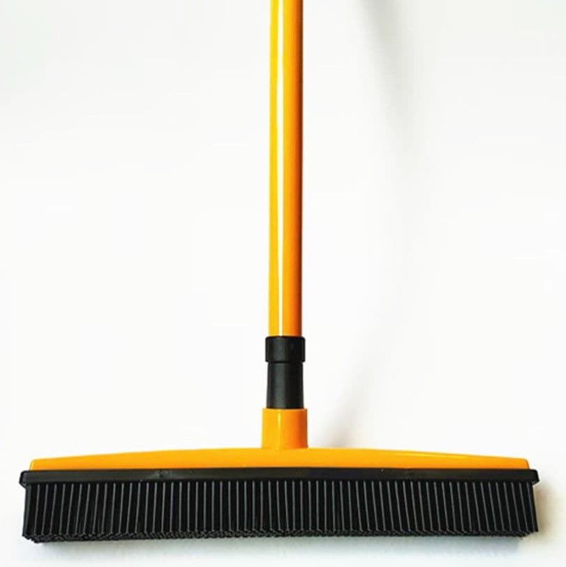 image-TPR Rubber Broom with Long Handle and Scraper for Pet Hair Removal