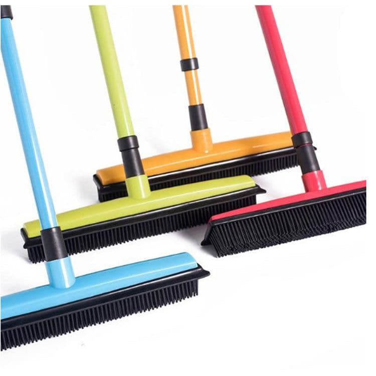 image-TPR Rubber Broom with Long Handle and Scraper for Pet Hair Removal