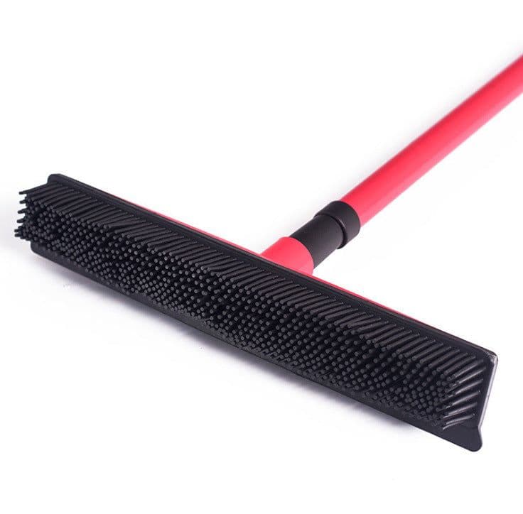 image-TPR Rubber Broom with Long Handle and Scraper for Pet Hair Removal