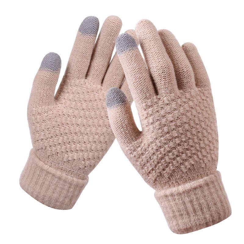 image-Winter Touchscreen Knit Gloves Jacquard Brushed Warm Women