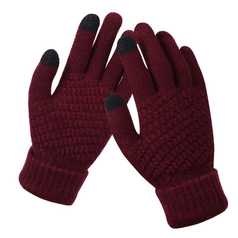 image-Winter Touchscreen Knit Gloves Jacquard Brushed Warm Women