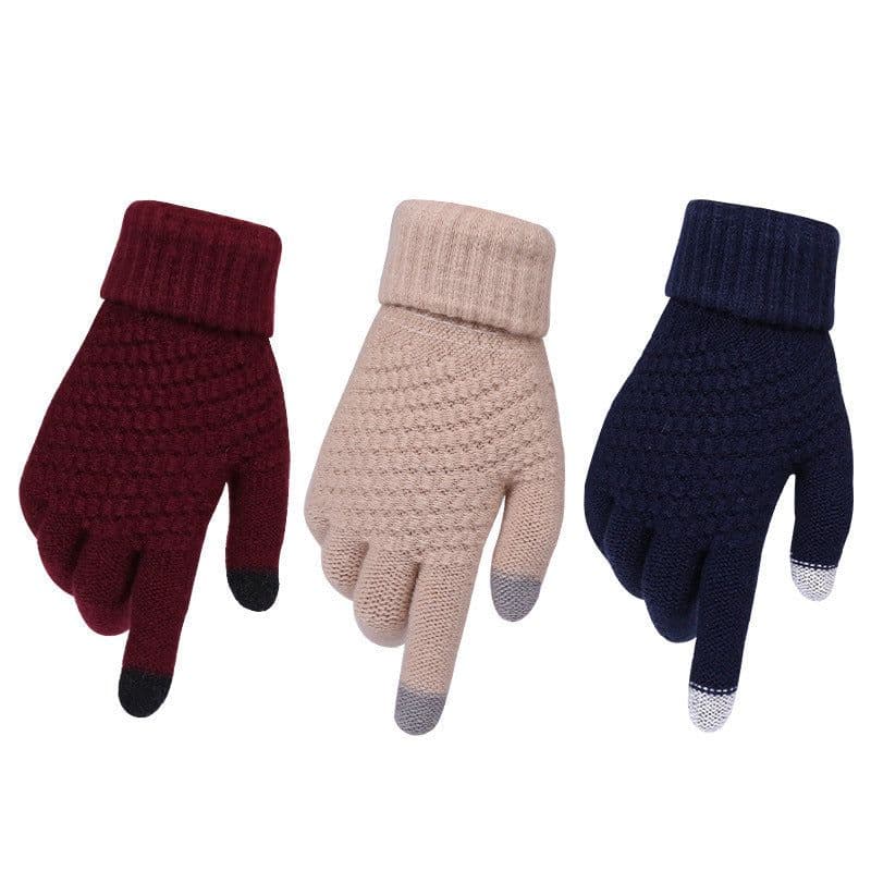 image-Winter Touchscreen Knit Gloves Jacquard Brushed Warm Women