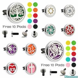 image-Car Air Freshener Clip Alloy Hollow Perfume Holder with 10 Sponges
