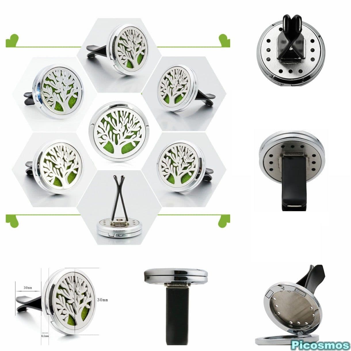 image-Car Air Freshener Clip Alloy Hollow Perfume Holder with 10 Sponges