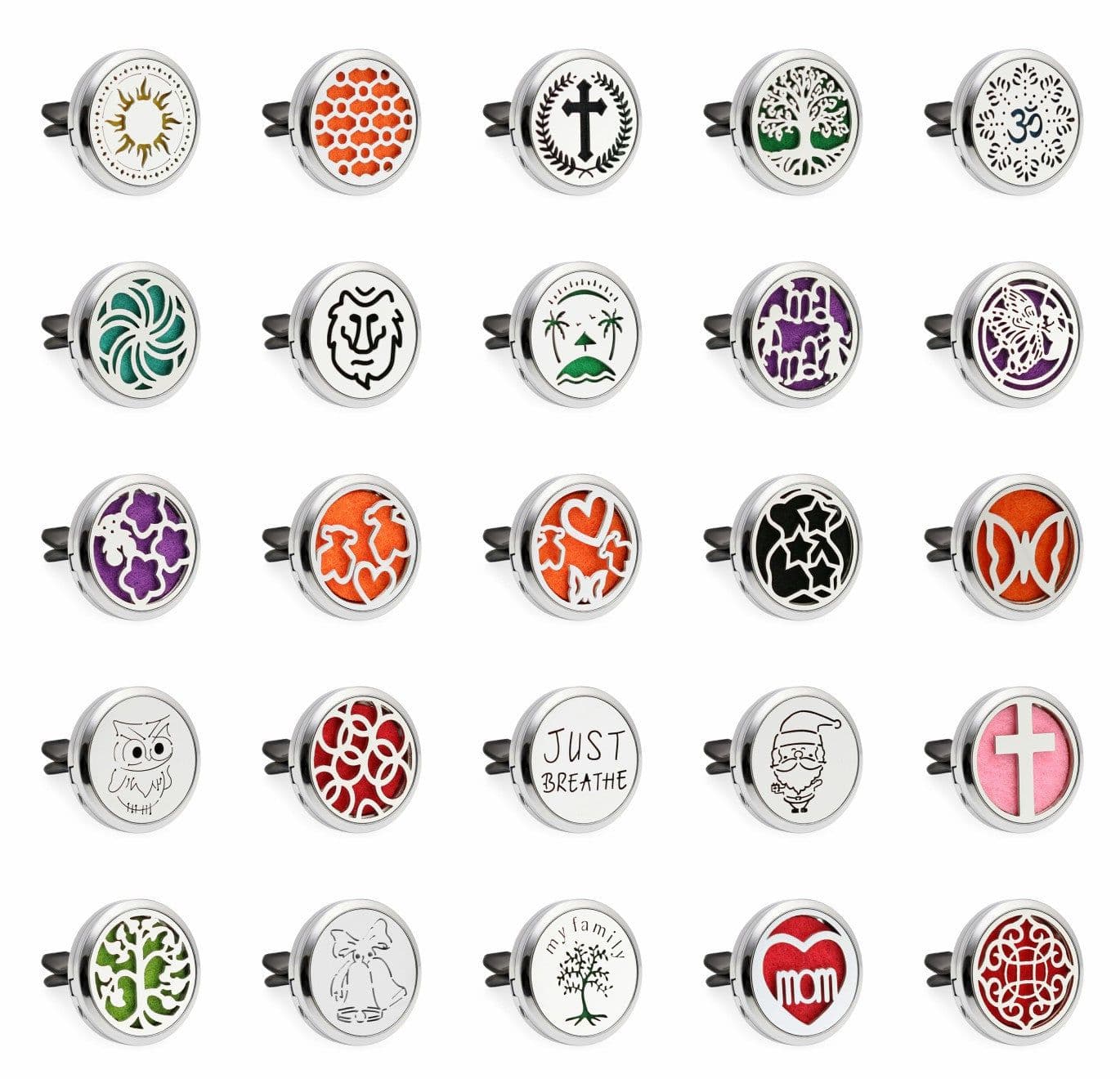 image-Car Air Freshener Clip Alloy Hollow Perfume Holder with 10 Sponges