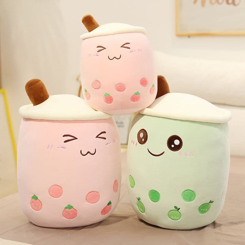 image-Flowers Bloom Milk Tea Plush Pillow Toy 70cm Pink Strawberry