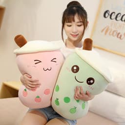 image-Flowers Bloom Milk Tea Plush Pillow Toy 70cm Pink Strawberry