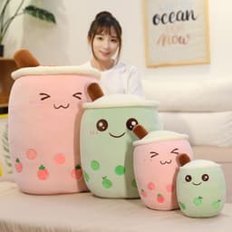 image-Flowers Bloom Milk Tea Plush Pillow Toy 70cm Pink Strawberry