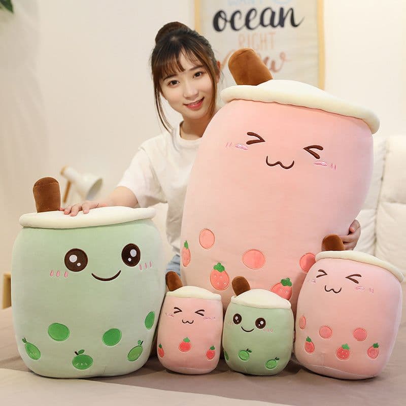 image-Flowers Bloom Milk Tea Plush Pillow Toy 70cm Pink Strawberry