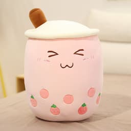 image-Flowers Bloom Milk Tea Plush Pillow Toy 70cm Pink Strawberry