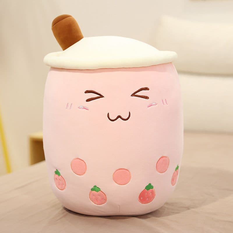 image-Flowers Bloom Milk Tea Plush Pillow Toy 70cm Pink Strawberry