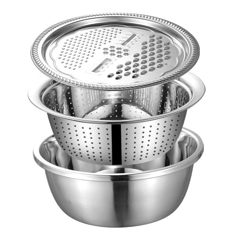 image-Stainless Steel Kitchen Colander Basin Set 3-Piece 28cm 26cm
