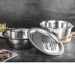 image-Stainless Steel Kitchen Colander Basin Set 3-Piece 28cm 26cm