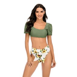 image-Women's Bikini Swimsuit with Chest Pad Short Sleeve 4 Colors