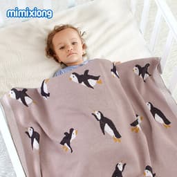 image-Mimixiong Baby Knitted Penguin Blanket Stroller Cover Gray