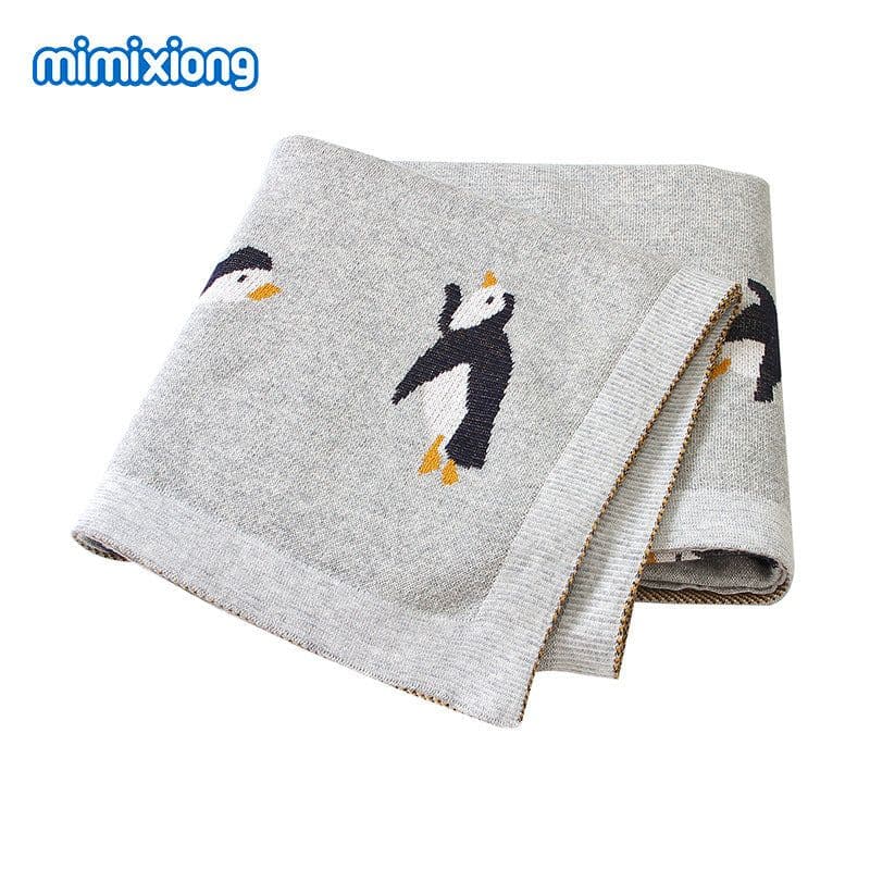 image-Mimixiong Baby Knitted Penguin Blanket Stroller Cover Gray