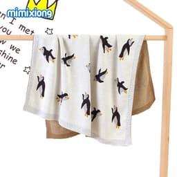 image-Mimixiong Baby Knitted Penguin Blanket Stroller Cover Gray