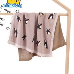 image-Mimixiong Baby Knitted Penguin Blanket Stroller Cover Gray
