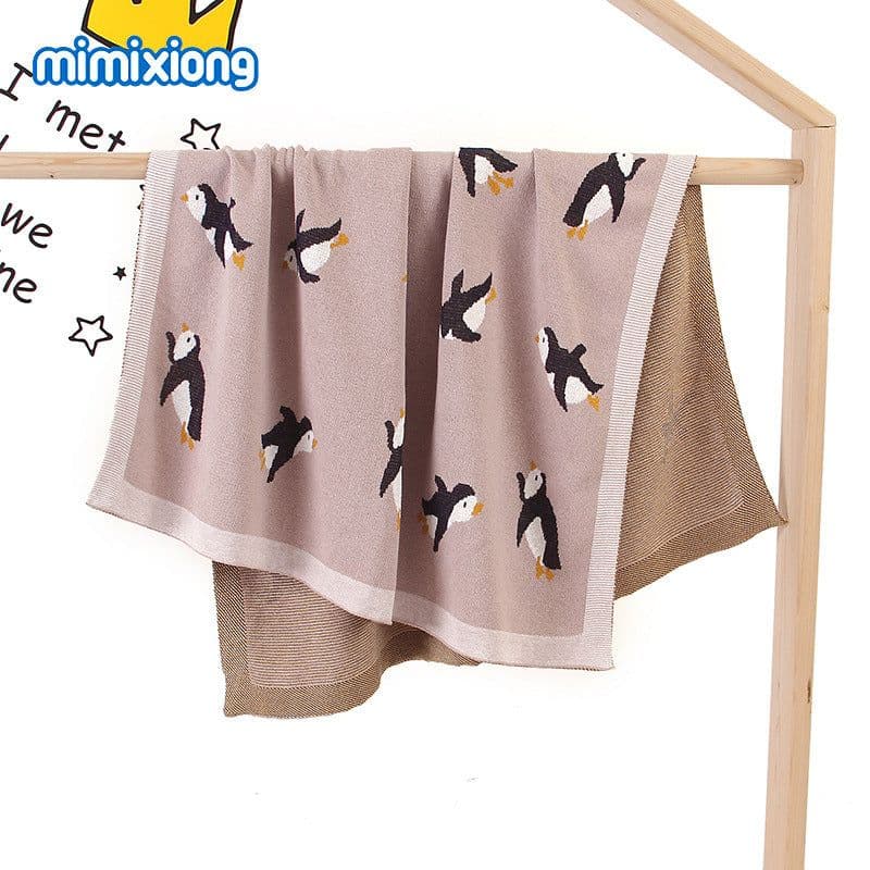 image-Mimixiong Baby Knitted Penguin Blanket Stroller Cover Gray