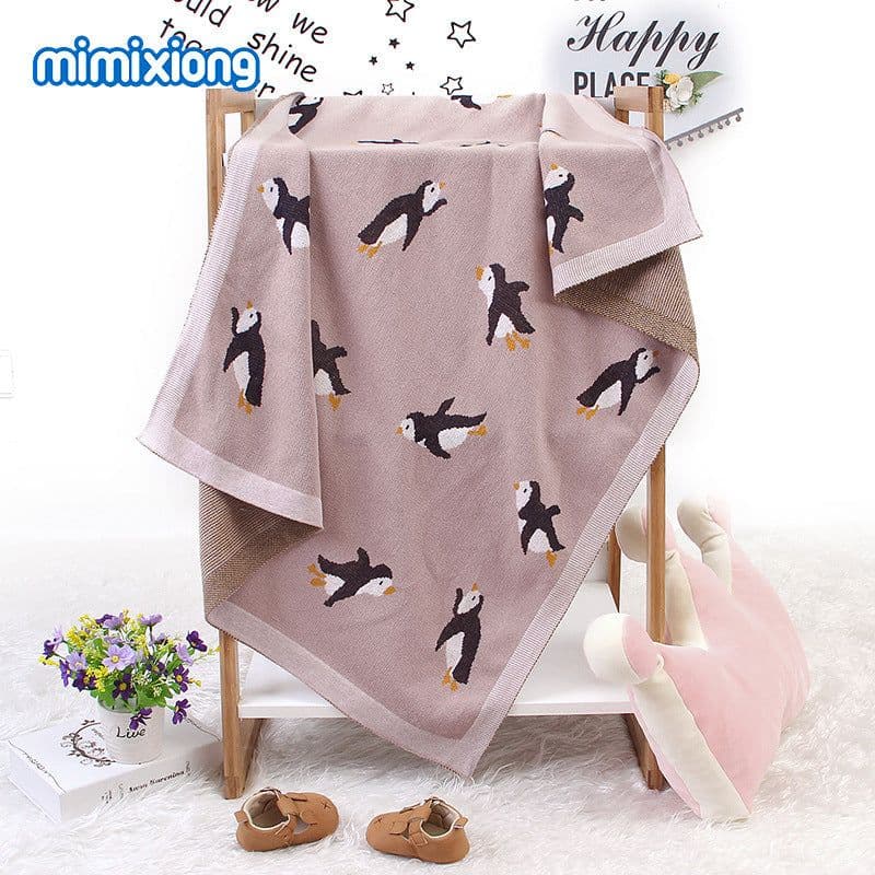 image-Mimixiong Baby Knitted Penguin Blanket Stroller Cover Gray