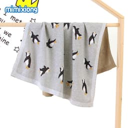 image-Mimixiong Baby Knitted Penguin Blanket Stroller Cover Gray