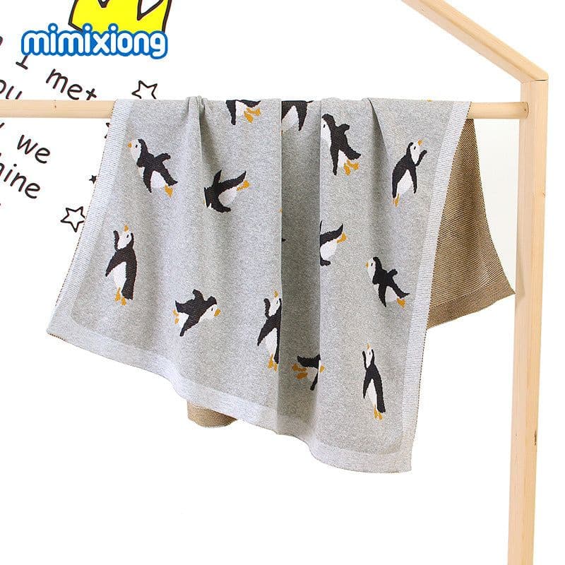 image-Mimixiong Baby Knitted Penguin Blanket Stroller Cover Gray