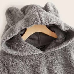 image-Women's Solid Color Teddy Fleece Hoodie with Ears - Fall 2020