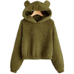 image-Women's Solid Color Teddy Fleece Hoodie with Ears - Fall 2020