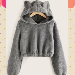 image-Women's Solid Color Teddy Fleece Hoodie with Ears - Fall 2020