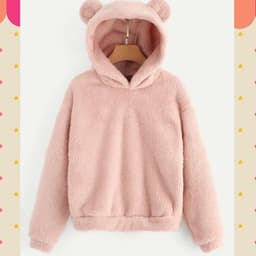 image-Women's Solid Color Teddy Fleece Hoodie with Ears - Fall 2020