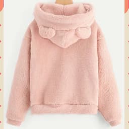 image-Women's Solid Color Teddy Fleece Hoodie with Ears - Fall 2020