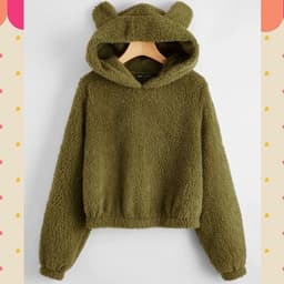image-Women's Solid Color Teddy Fleece Hoodie with Ears - Fall 2020