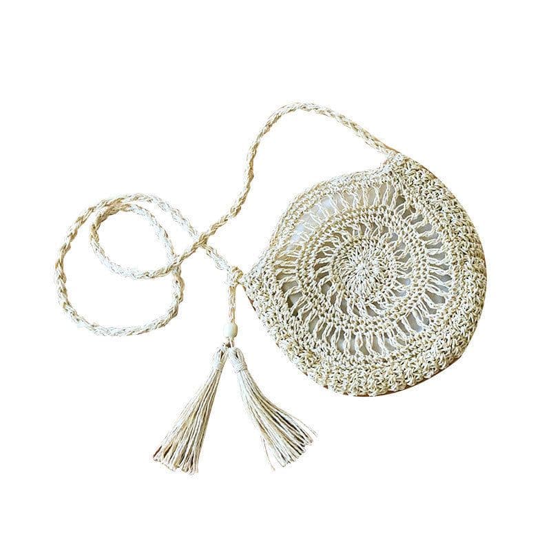 image-Handmade Round Straw Woven Crossbody Bag with Tassel
