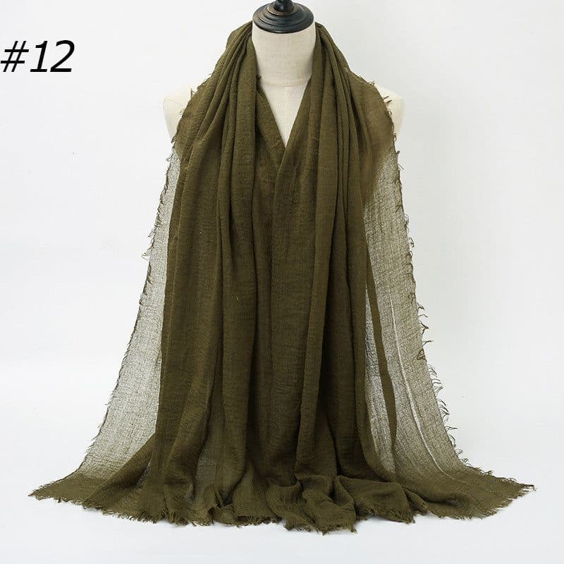 image-LAVENA Women's Pleated Cotton Linen Scarf Shawl 90x180cm