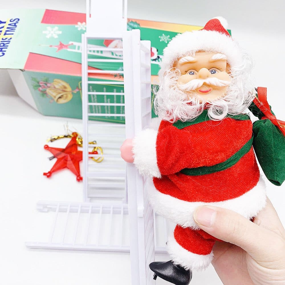 image-Electric Climbing Santa Claus Christmas Decoration Doll with Ladder