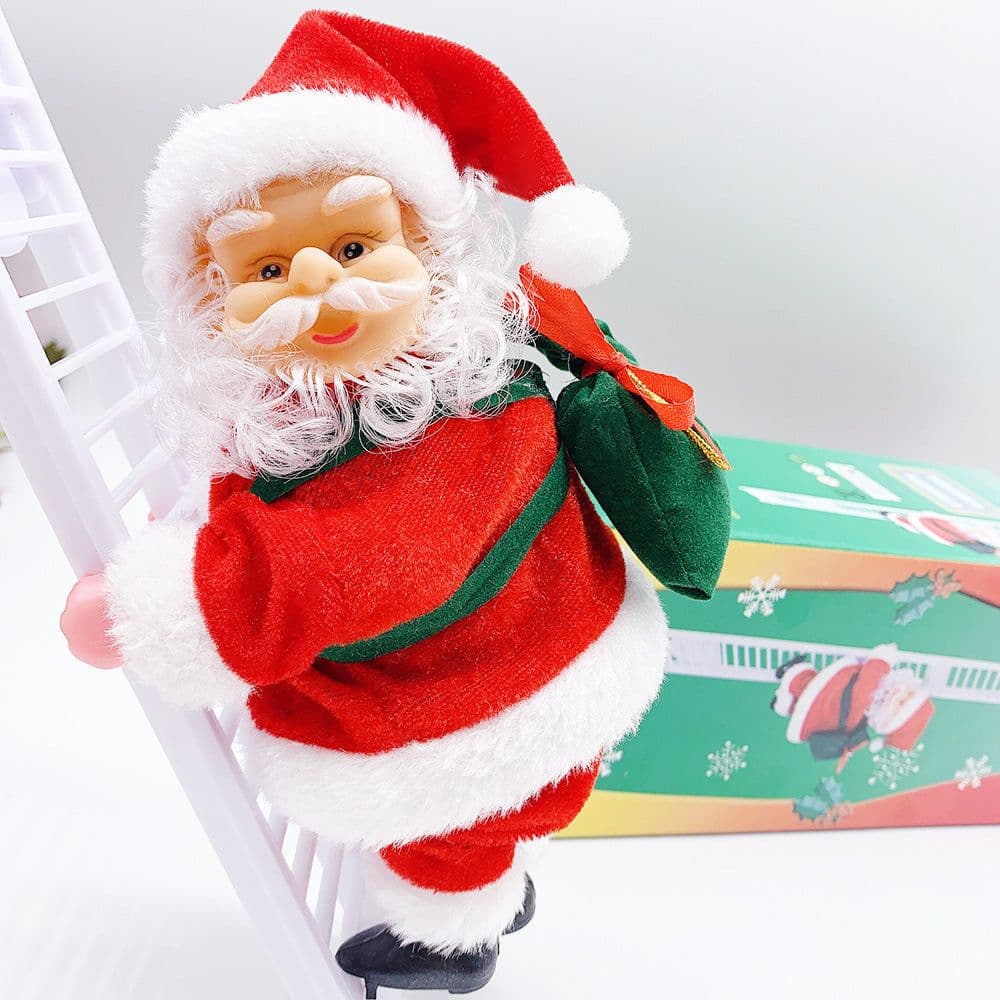 image-Electric Climbing Santa Claus Christmas Decoration Doll with Ladder