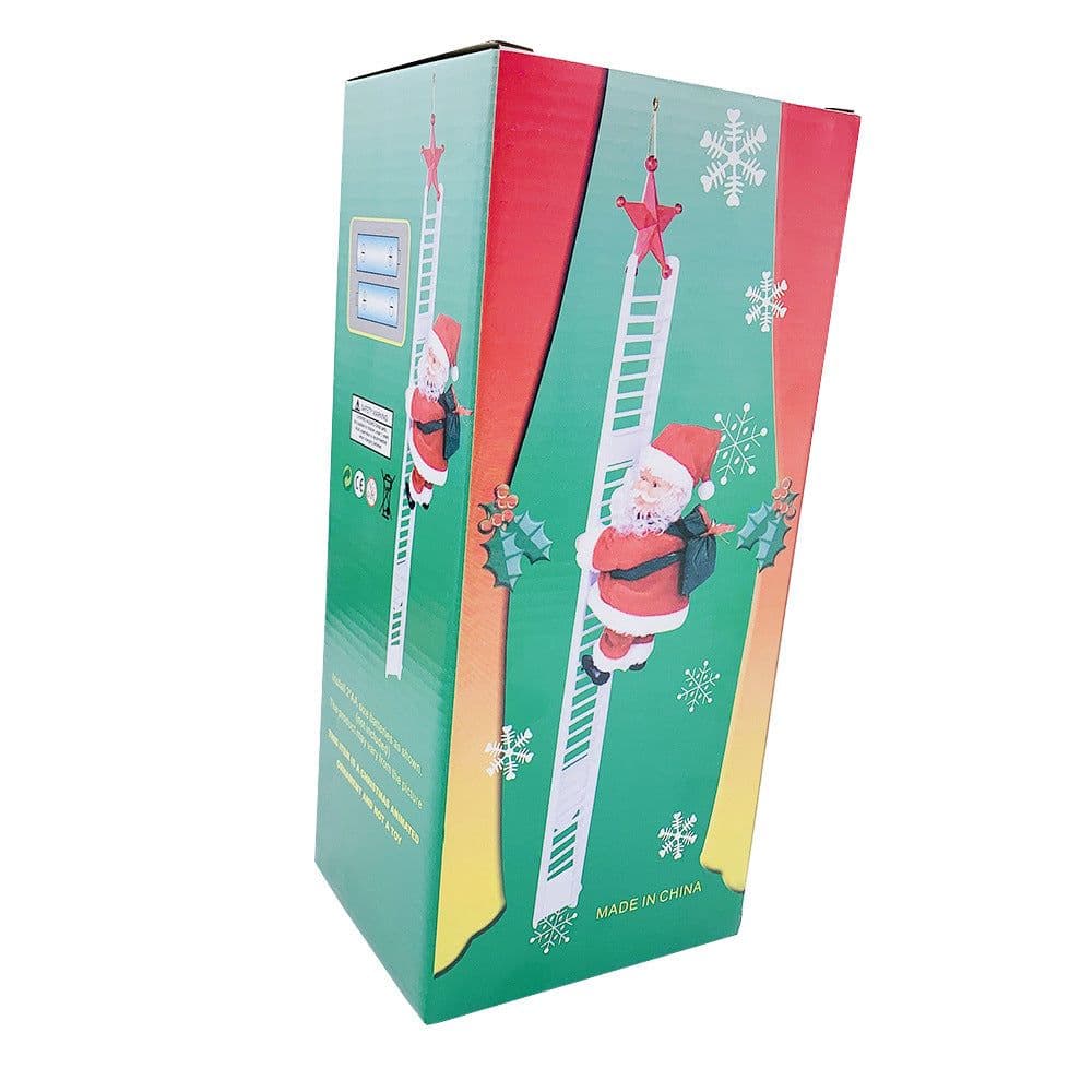 image-Electric Climbing Santa Claus Christmas Decoration Doll with Ladder