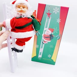 image-Electric Climbing Santa Claus Christmas Decoration Doll with Ladder